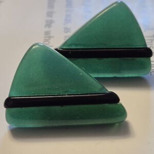 Green and Black Triangle Earrings